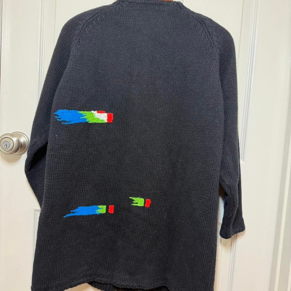 VTG Michael Simon Black Cardigan Sweater With Abstract Embroidery One Size M L - Picture 6 of 7